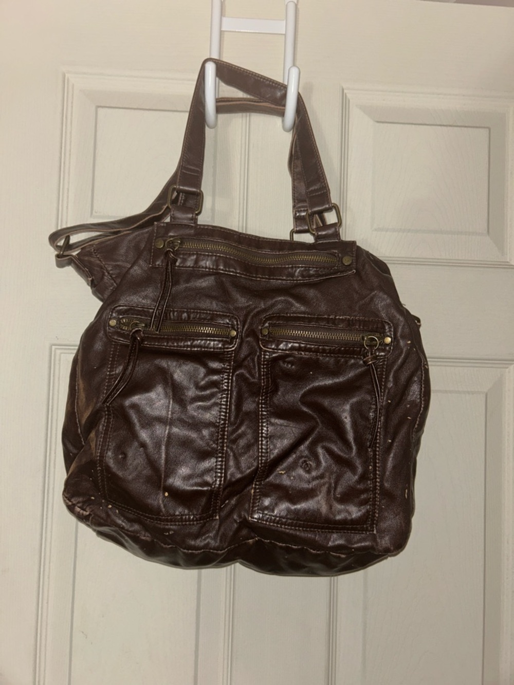 Leather-Style Brown Shoulder Tote Bag